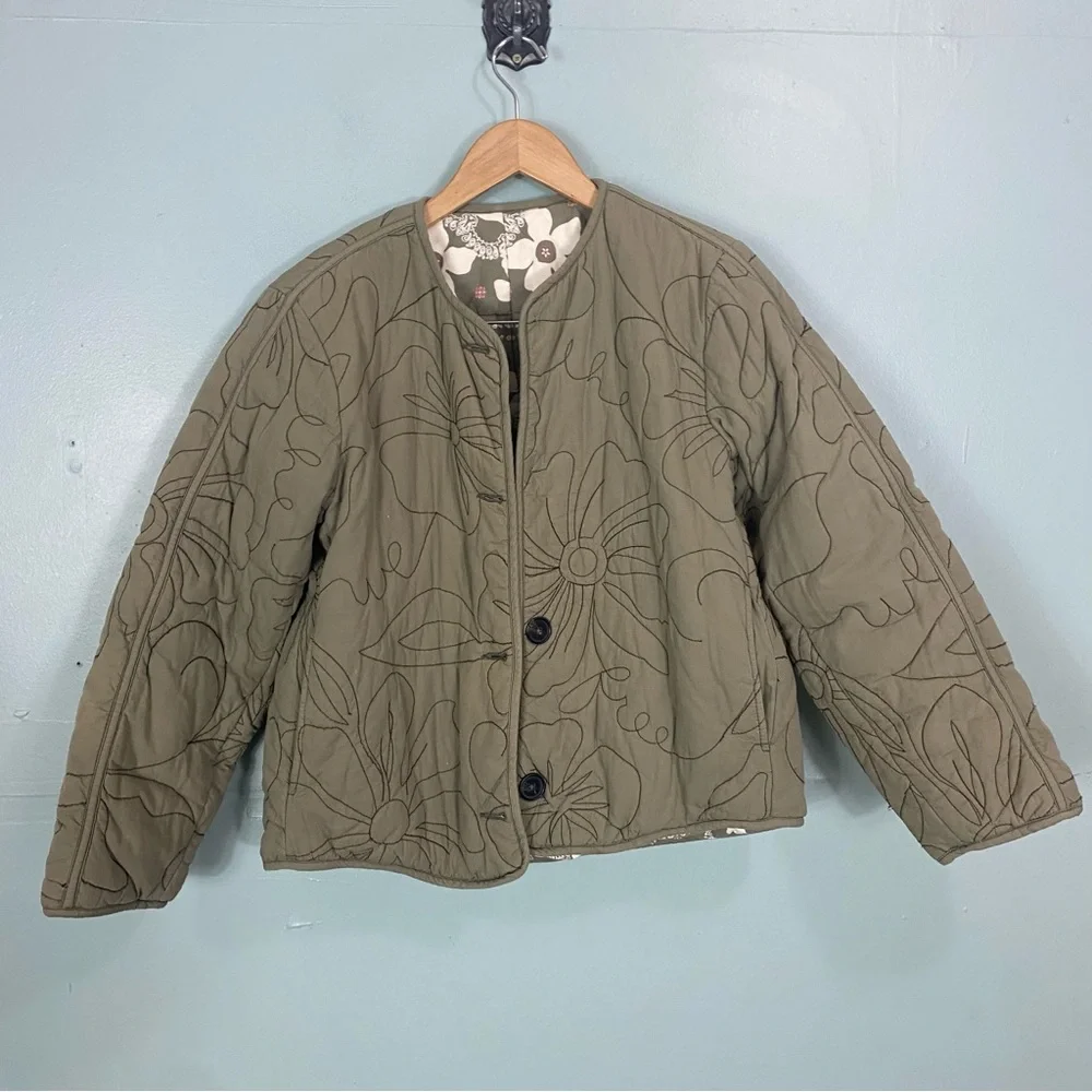 Free People Zazu Reversible Jacket Quilted Floral‎ Green XS FLAWED FLAWED